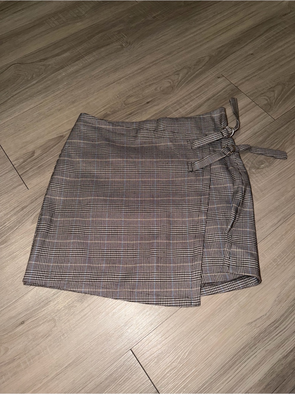 Plaid Wrap Mini Skirt in Gray and Black